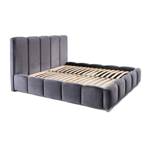 Torreon - lit coffre - 140x200 - sommier inclus - en velours - Gris foncé
