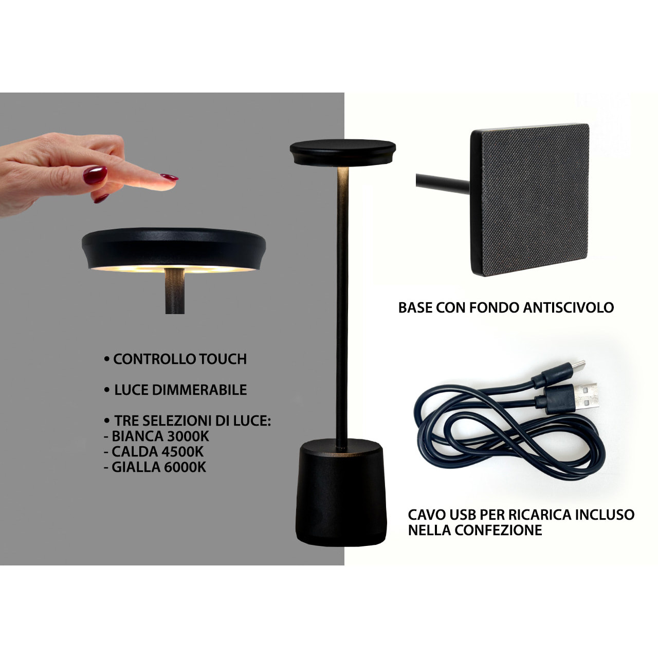 Lampada Led Da Tavolo Controllo Touch Ricaricabile Senza Fili Modello Reverse Oro