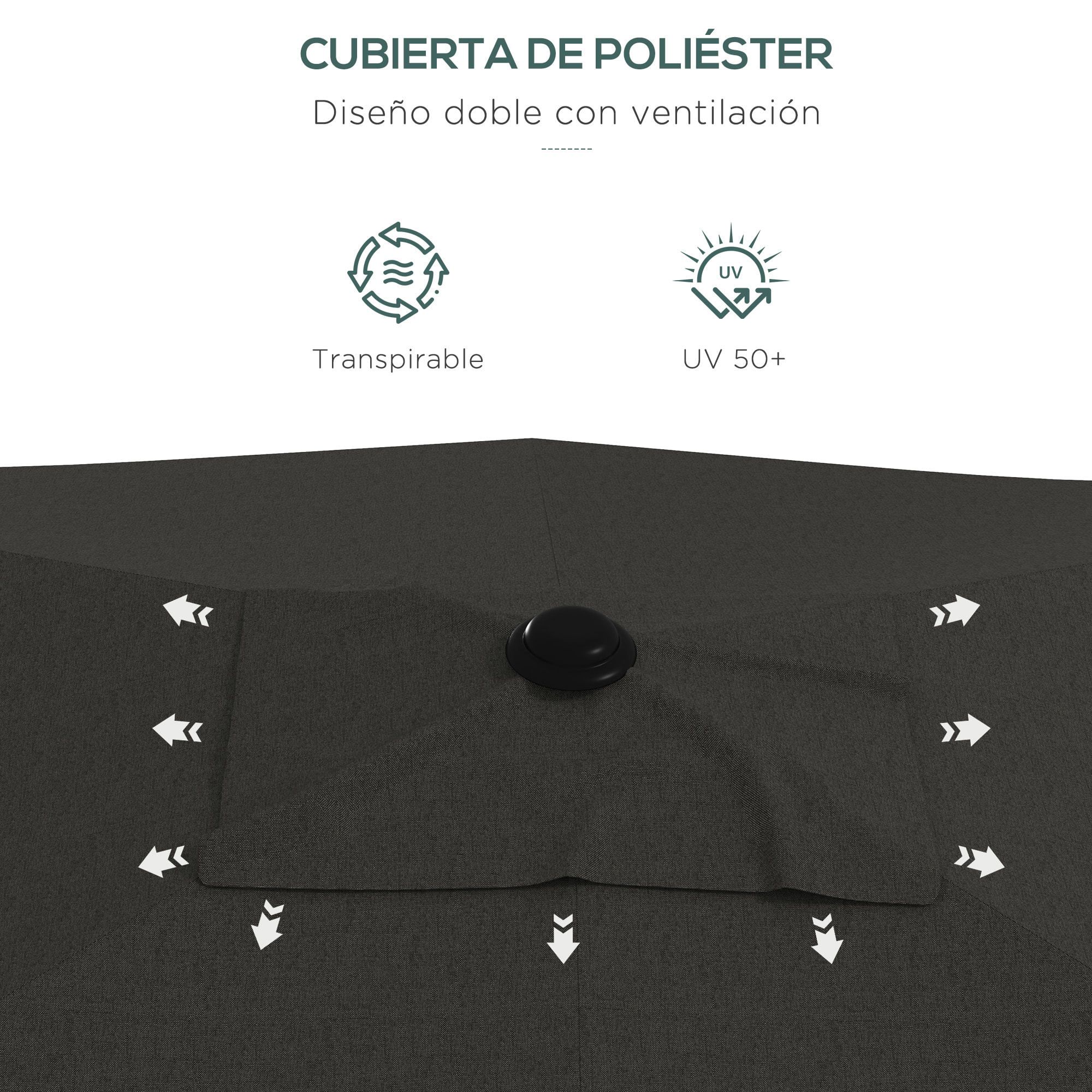 Outsunny Sombrilla de Jardín 300x200x248 cm Parasol de Terraza con 6 Varillas Apertura Manual Anti-UV y Ángulo Ajustable para Jardín Piscina Gris Oscuro