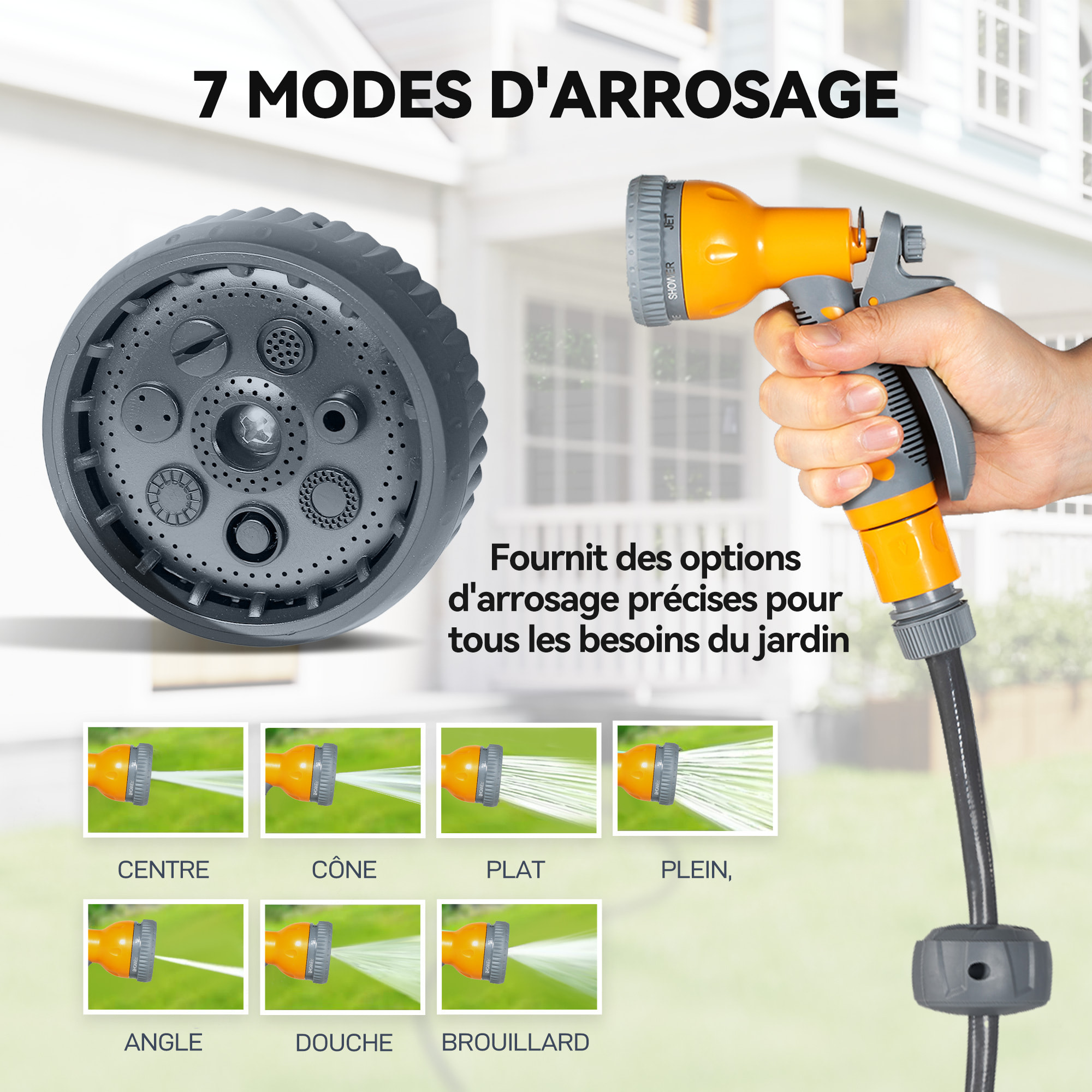 Dévidoir mural enrouleur automatique pivotant 180° tuyau 30+2m avec pistolet arrosage support mural intégré orange gris