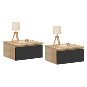 Tables de chevet suspendues Tom 1 tiroir bois et noir - lot de 2