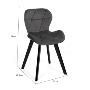 Chaises Daisy en velours et pieds noirs - Gris