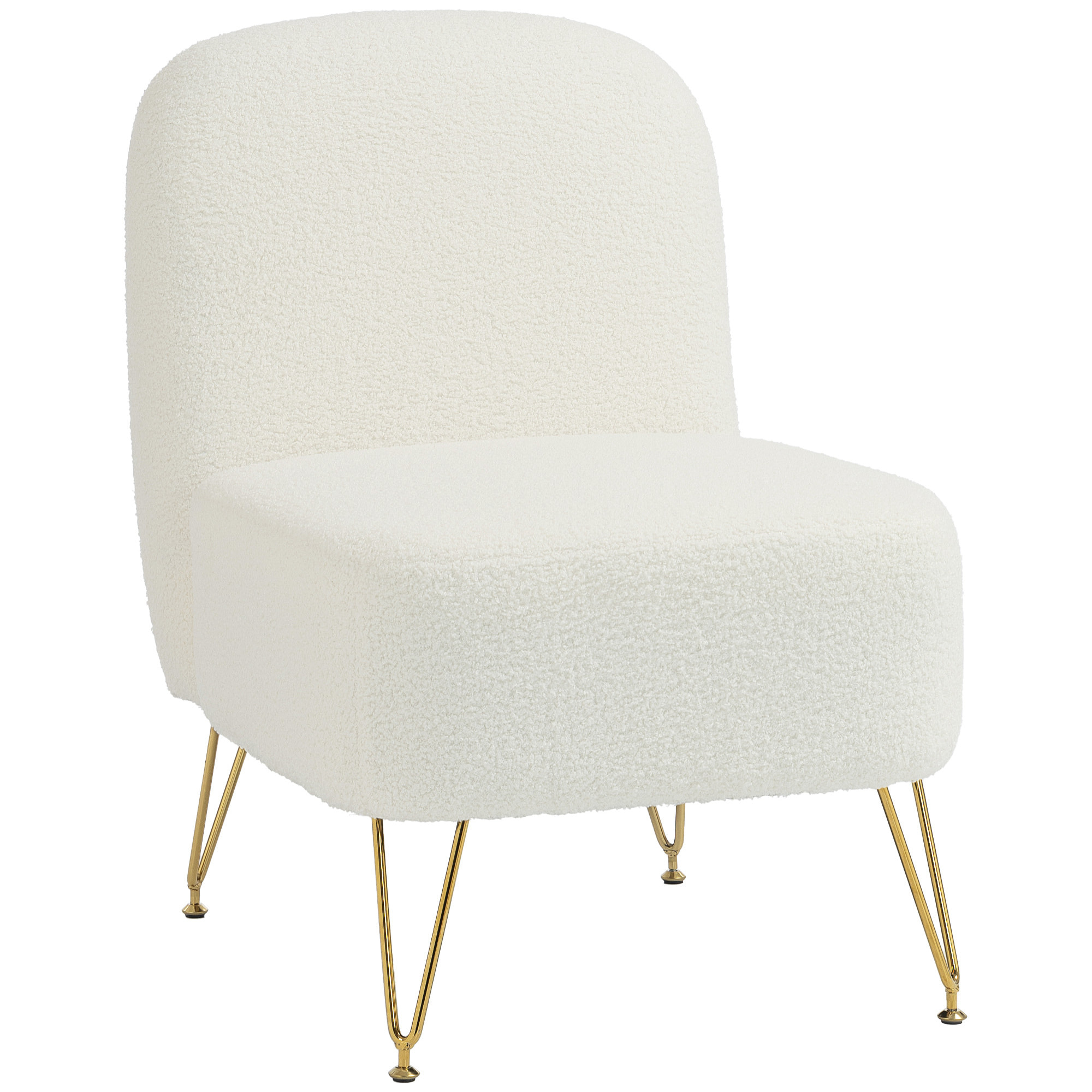 Fauteuil lounge design bouclette piètement épingle acier doré