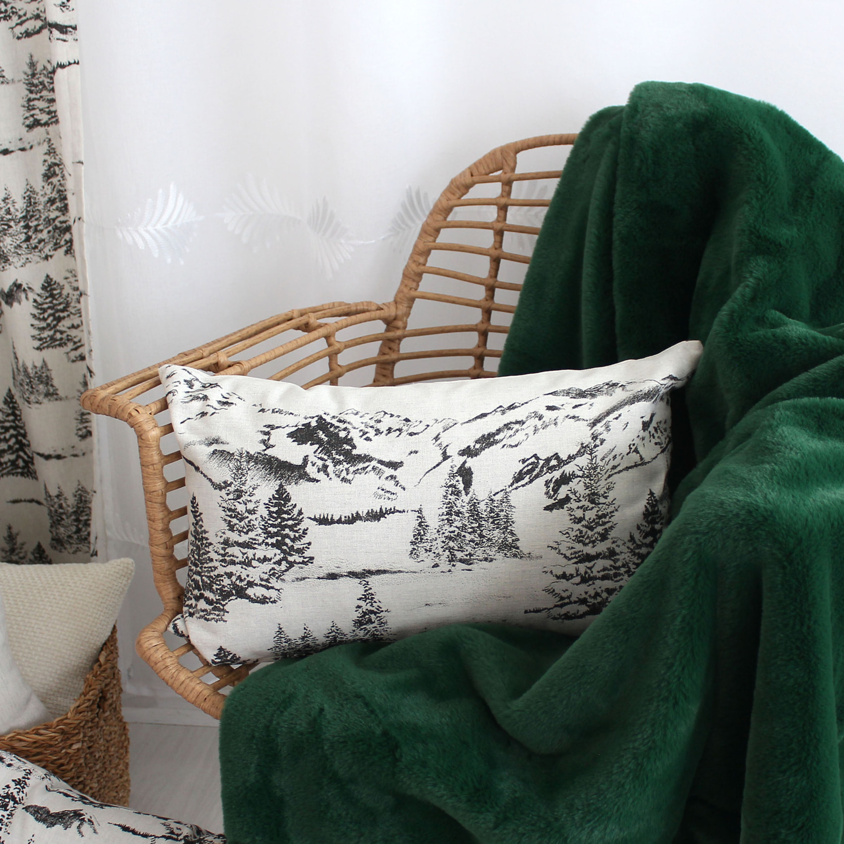 Coussin décoratif déhoussable style montagne - Gris anthracite