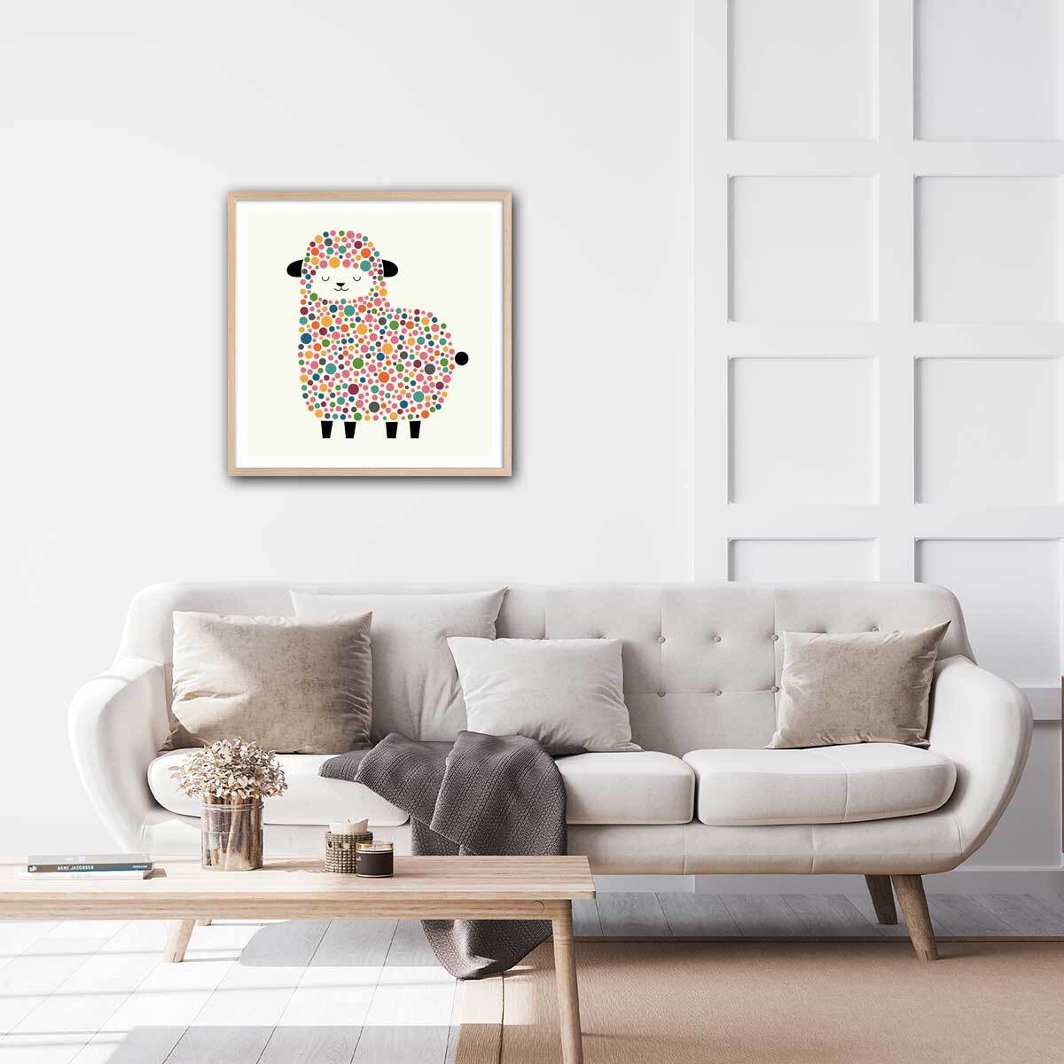 Affiche  mouton à pois Affiche + cadre en bois - Chêne