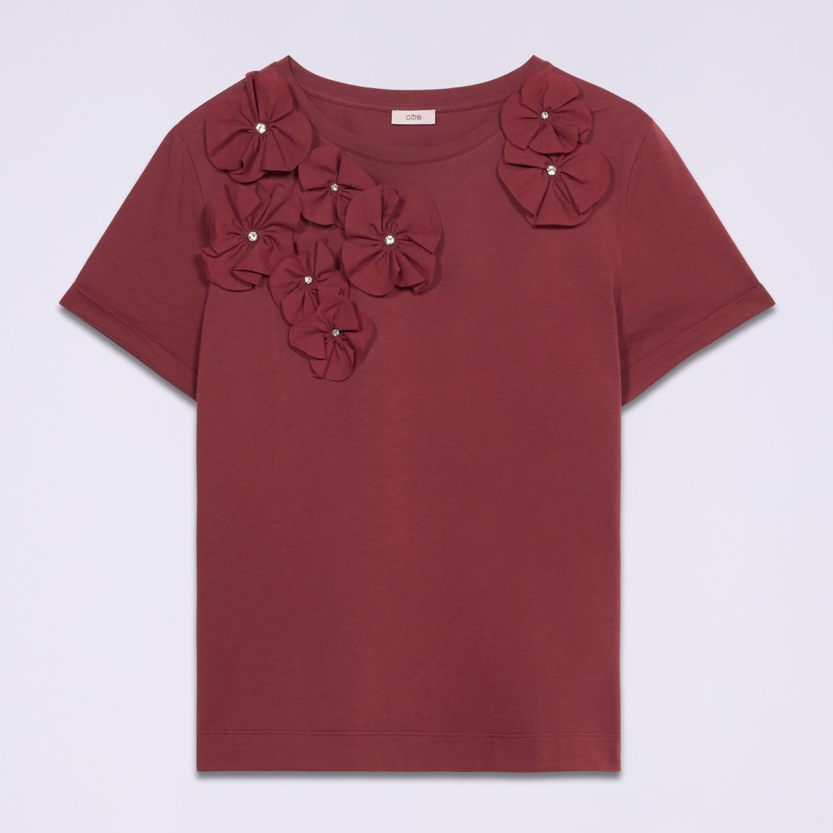 Oltre - T-shirt con applicazioni floreali - Bordeaux
