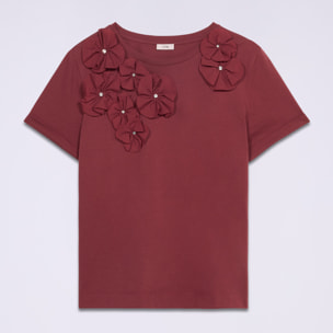 Oltre - T-shirt con applicazioni floreali - Bordeaux
