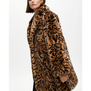 Cappotto Midi Incrociato Stampa Animalier
