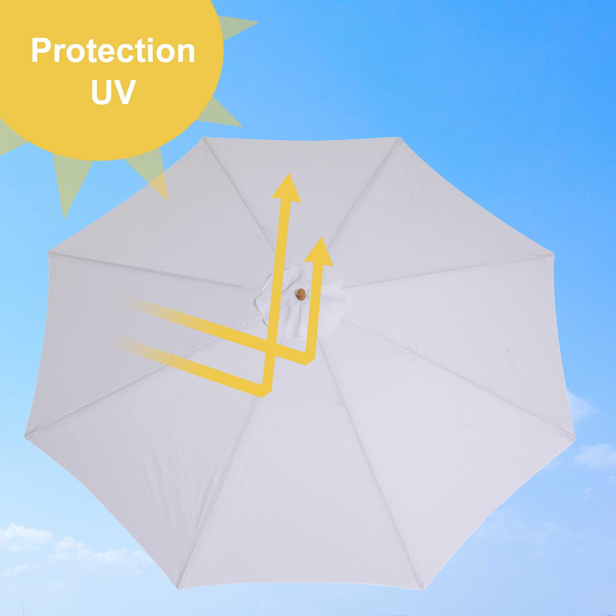 Parasol droit en bois polyester haute densité protection solaire Ø 3 x 2,5 m crème