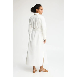 Vestito chemisier cotolino bianco a maniche lunghe con logo Rigby Go