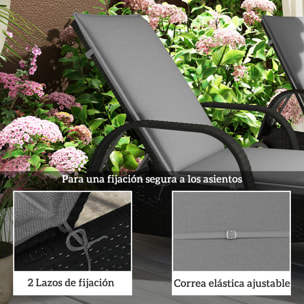 Pack 2 Cojines para Tumbonas Plegables Colchonetas para Tumbonas de Jardín Exterior 193x58x6 cm con Correas de Sujeción Protección UV Resistente a Salpicaduras Gris