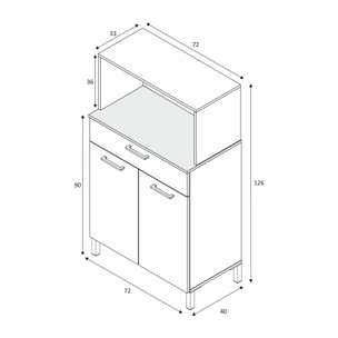 Armadio multiuso Norman, Credenza da cucina a 2 ante, Mobile ausiliario multiuso, Armadio moderno, cm 72x4h126, Bianco e Rovere