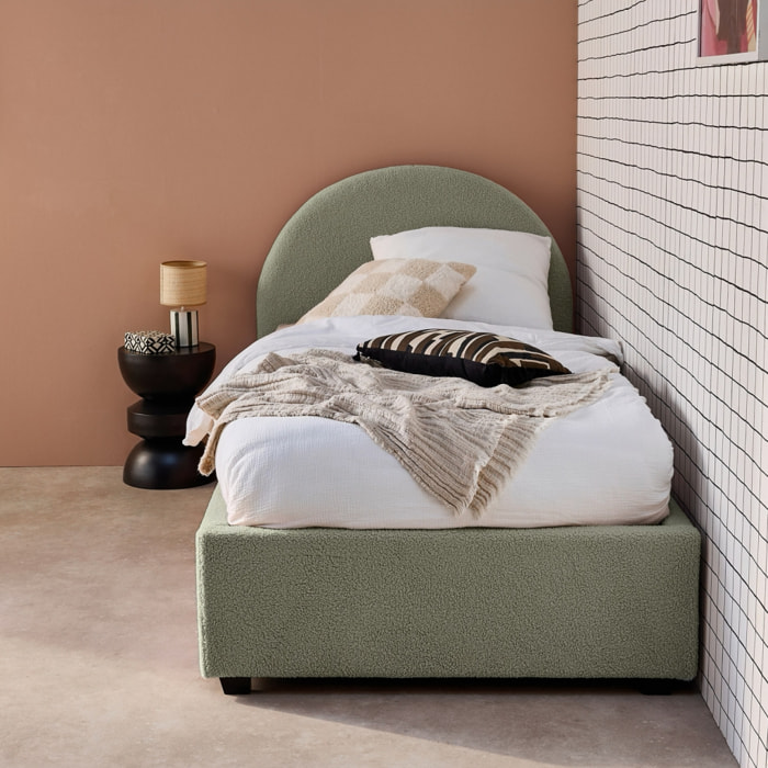 Lit coffre avec sommier à lattes et tête de lit 90 x 190cm finition bouclette CAMERON