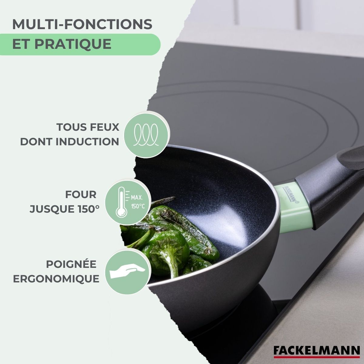 Lot de 4 Poêles et Casseroles Fackelmann Brandao avec 5 ustensiles Vario