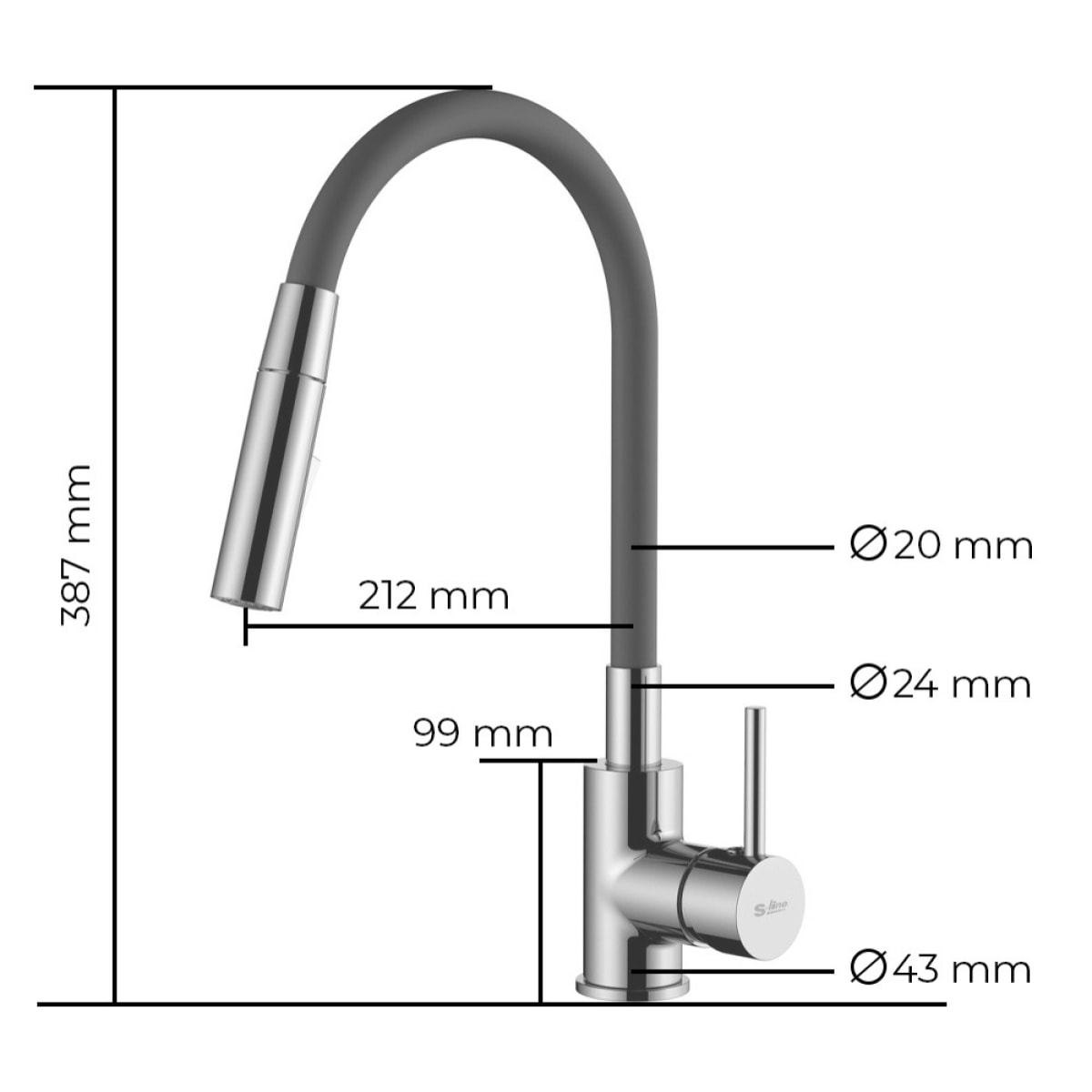 Mitigeur cuisine à mémoire de forme, 2 types de jet avec douchette exractible, courbe en silicone noir (SIKOBSLPRO290C2F)