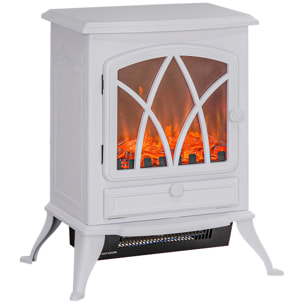 Chimenea Eléctrica 1000W/2000W Chimenea Decorativa con Ventana Efecto de Llama Brillo Ajustable y Protección Sobrecalentamiento para 15-30 ãŽ¡ 45x28,5x54 cm Blanco