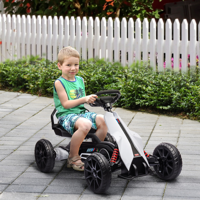 Kart électrique pour enfant 12V - Vitesse réglable 3-5km/h pour enfants de 3 à 8 ans - siège réglable ceinture de sécurité et 5 roues - blanc