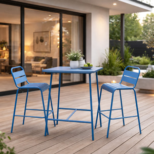 Ensemble table de bar et 2 chaises hautes d'extérieur bleu EVORA
