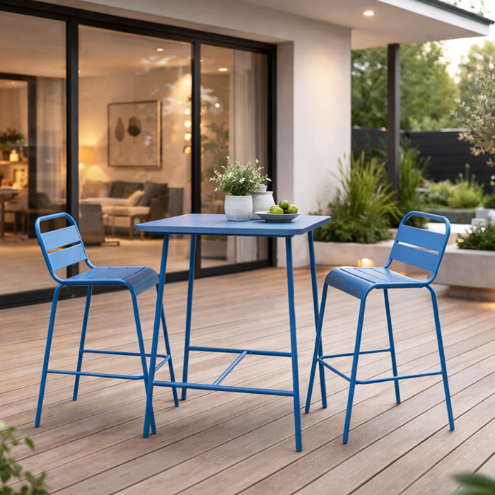 Ensemble table de bar et 2 chaises hautes d'extérieur bleu EVORA