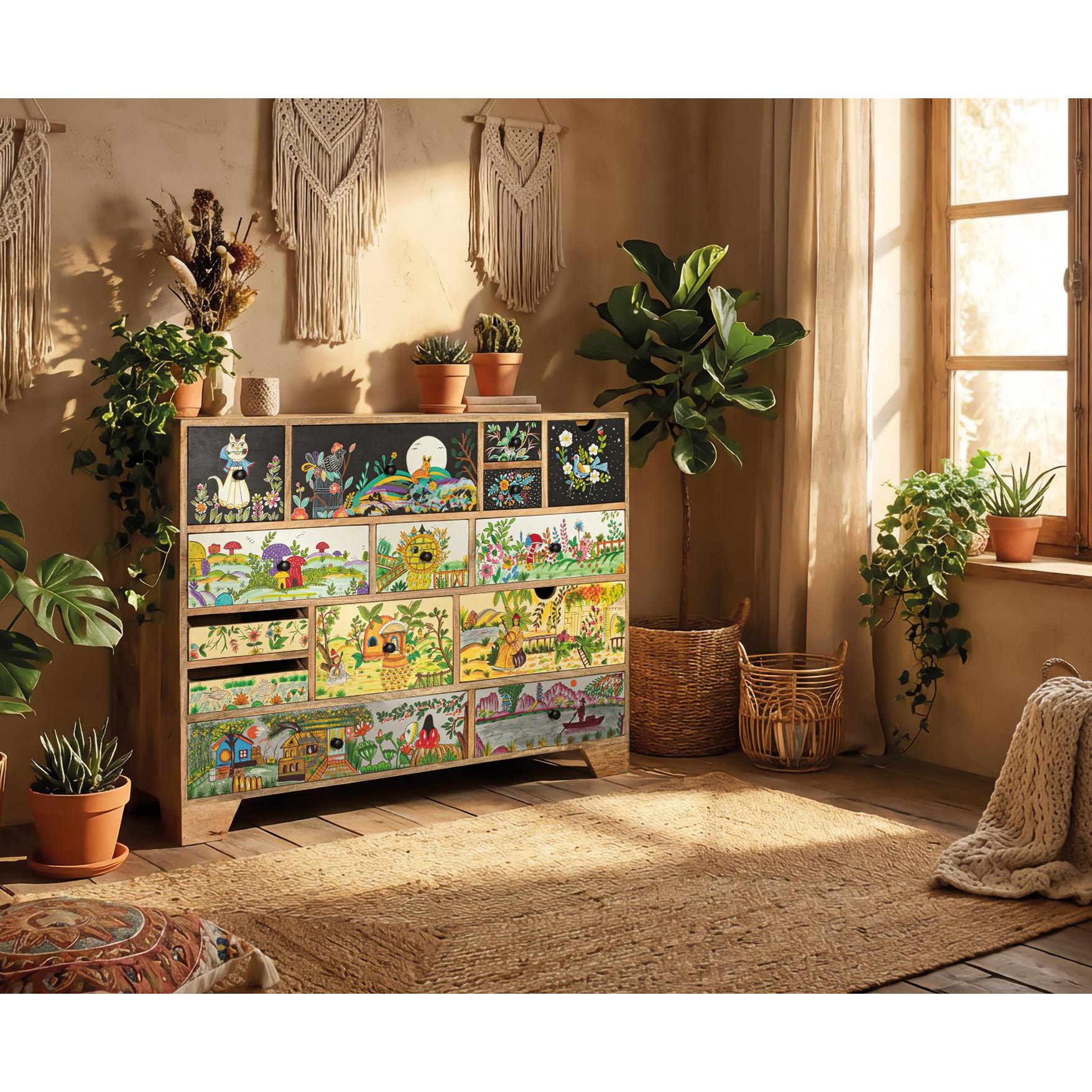 Commode en bois de manguier 120 cm style ethnique boho