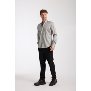 camicia uomo 1 bottone button down slim Satin Unito Grigio Medio
