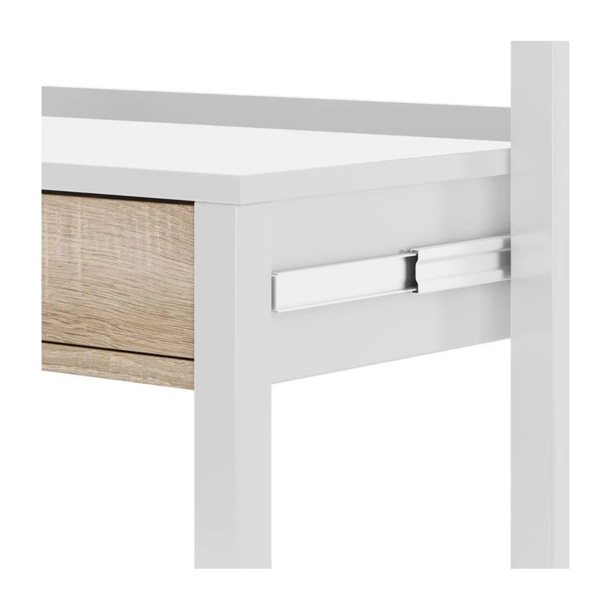 Mesa de escritorio extensible con 2 cajones en blanco artik y roble canadian 98,5x36-70 cm Bureau Blanco Artik (Blanco Mate) - Roble Canadian