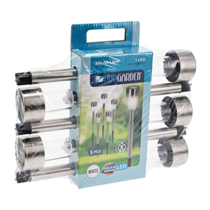 Well Home Juego de 5 luces solares Ø4,6cm en acero inoxidable
