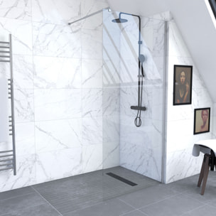 Paroi de Douche 80x200cm Verre Transparent - Barre de Fixation Extensible et Profil Chrome