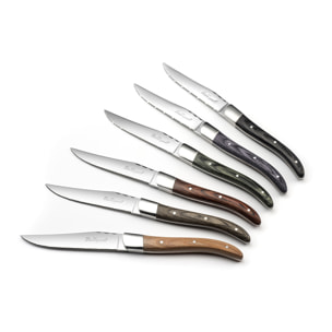 Louis - 6 cuchillos para carne con mangos de madera Pakka mezclados