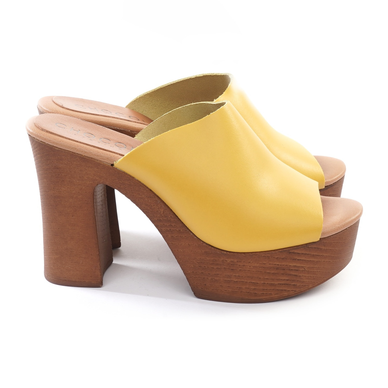 MULE TACCO WOOD CHOCOLA' GIALLO