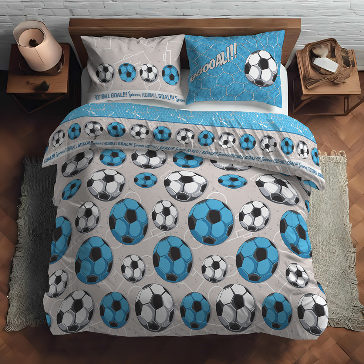 Parure copripiumino calcio azzurro 100% cotone