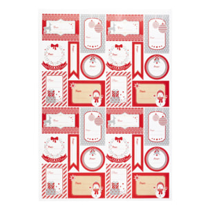 Planche de 46 étiquettes cadeau 21x29,7cm décor pop rouge