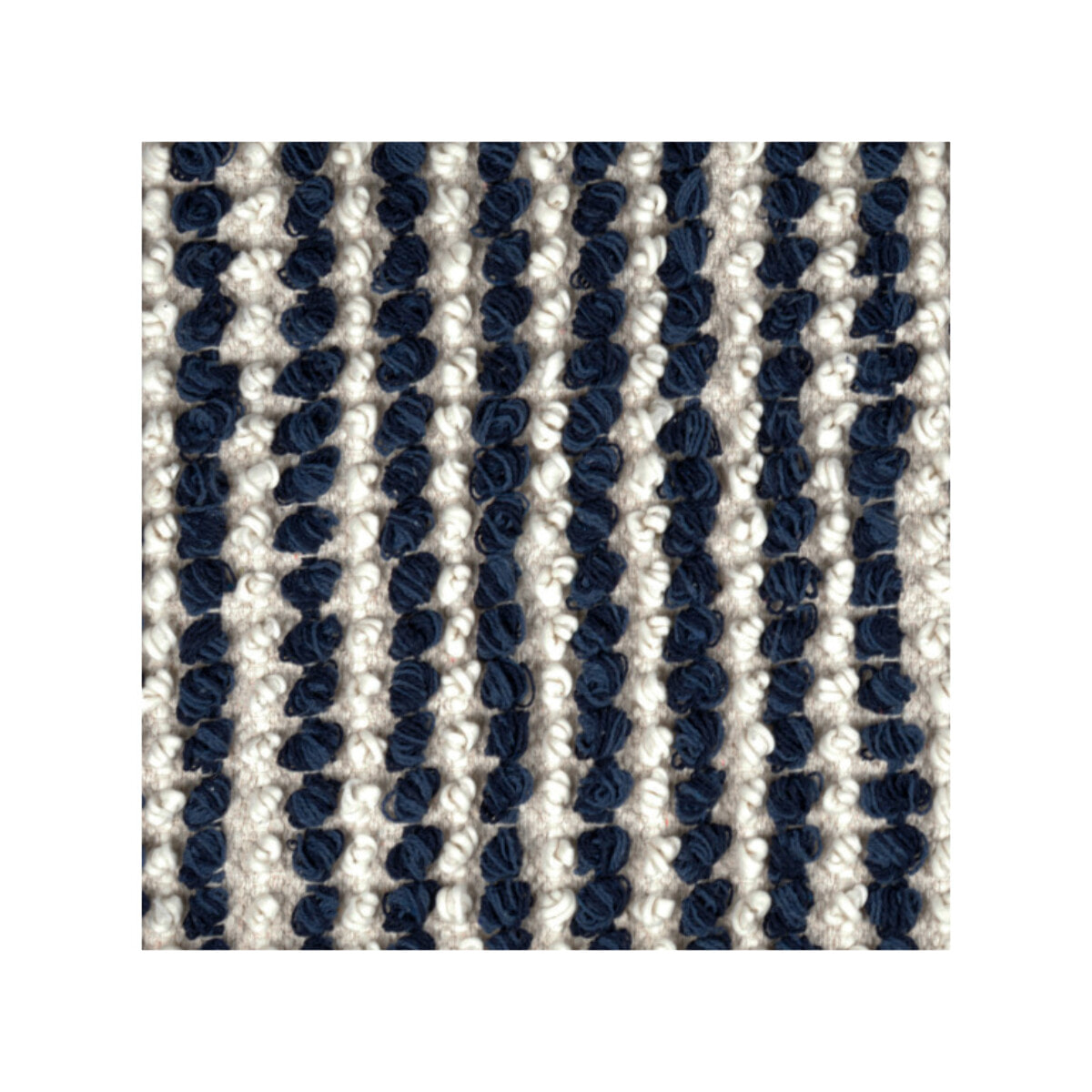 Tapis 60 x 80 cm tissu texturé petits pompons avec franges bicolores - MARINE