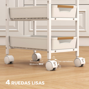 Carro de Cocina de Almacenamiento de 5 Niveles Carrito Auxiliar con Ruedas Tablero Efecto Madera y 4 Cajones Extraíbles Carrito de Cocina para Comedor Salón 39,5x24x82 cm Blanco