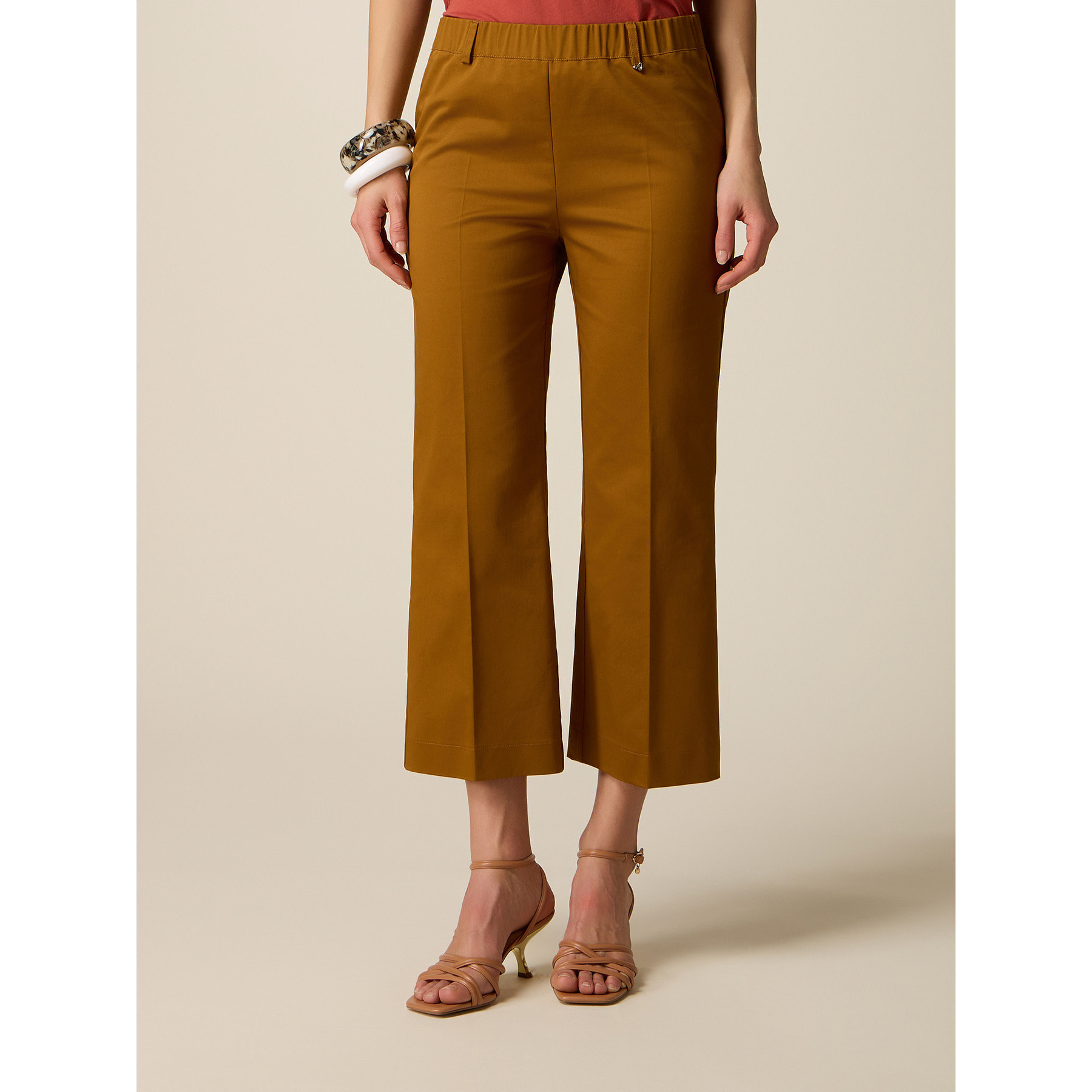 Oltre - Pantaloni cropped misto cotone - Marrone