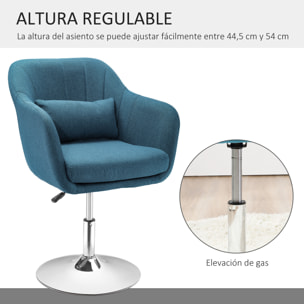 Butaca de Salón Giratoria 360° con Ruedas Silla de Oficina Cocina Peluquería con Altura Ajustable Respaldo Envolvente Reposabrazos y Cojín 60x60x79-91 cm Azul