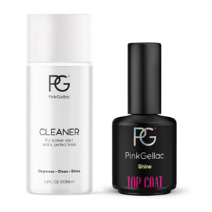 Pink Gellac – Pack avantageux – Nettoyant (100 ml) et Top Coat Shine (15 ml)