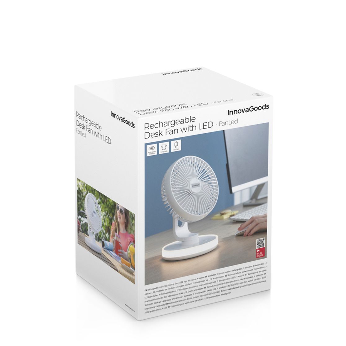Ventilatore da scrivania ricaricabile con LED FanLed - 4000 mAh - bianco - Ø6,6'' - 17 x 23 x 17 cm