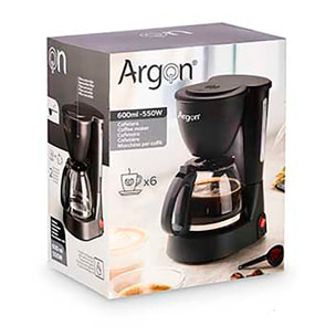 Cafetera de goteo con filtro. Potencia de 550W y 600ml de capacidad. 6 tazas.