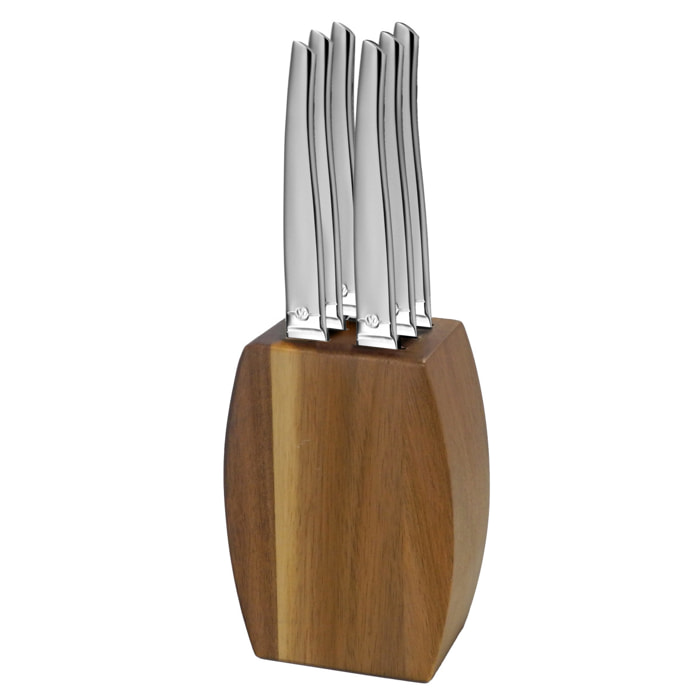 Jet Satin - Blocco in legno di acacia con 6 coltelli da bistecca