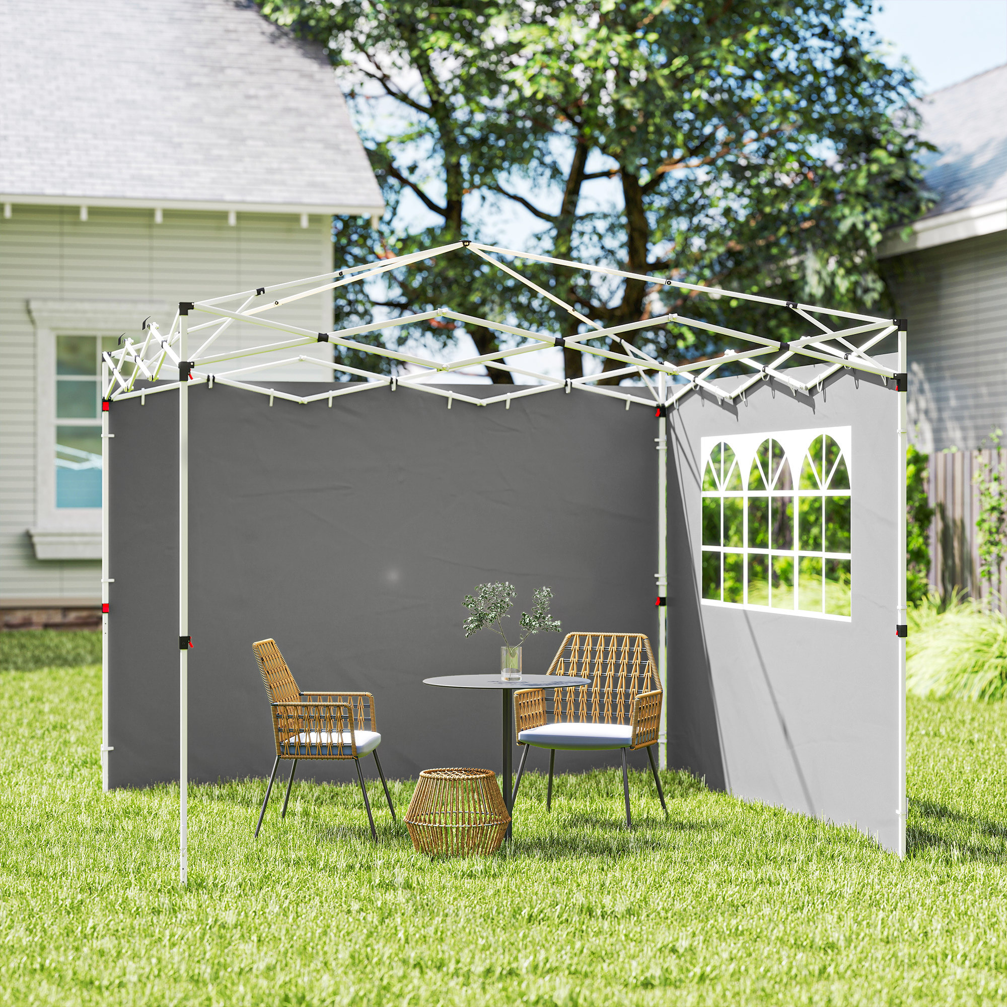 Parois latérales pour tonnelle 3x3m avec fenêtre polyester gris clair