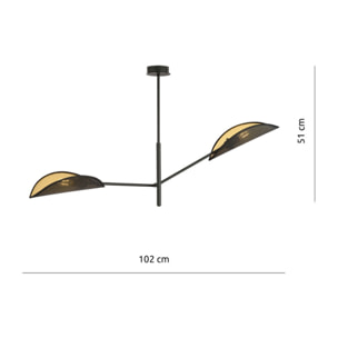 Lampada a sospensione Vene con paralumi a forma di foglia nero e oro
