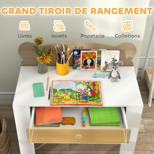 Ensemble bureau et chaise enfant design ourson - grand tiroir - blanc effet bois naturel