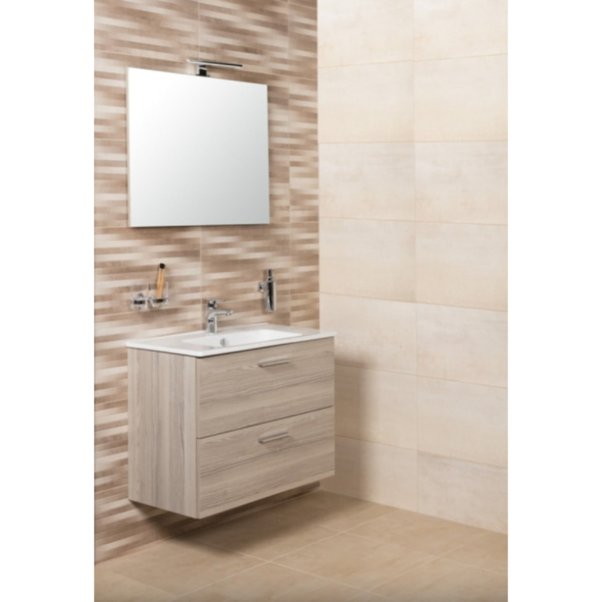 Lot de 4 meubles de salle de bain Mia 60 cm avec miroir, lavabo et éclairage LED, finition Cordoba (MIASET60C-GVP04)