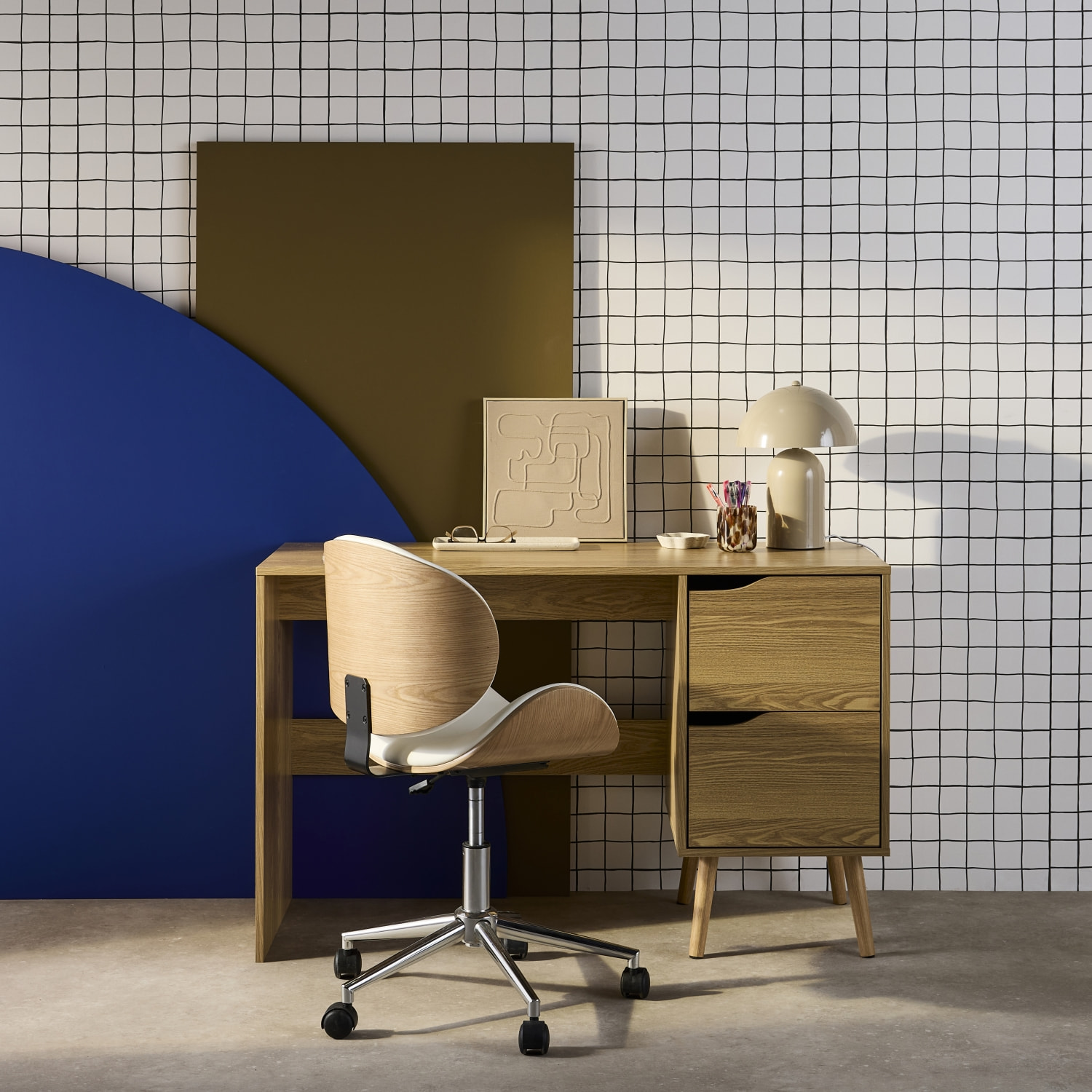 Bureau à 2 tiroirs effet frêne