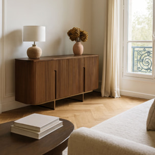 Bahut deux portes en effet noyer avec pieds en métal  SELMA