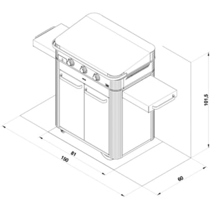 Plancha gaz ENO Combo enosign 80 inox 3 brûleurs sur chariot, 69x40 cm