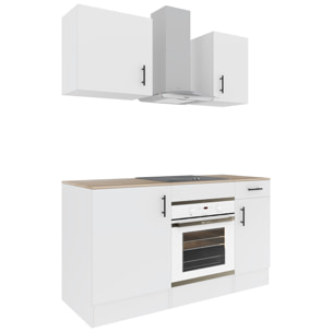 Cucina Componibile Completa Da 160 Cm Moderna con Cassetti Ammortizzati Piedini Regolabili Moduli Pensili Facile Da Installare Bianco Lucido e Rovere