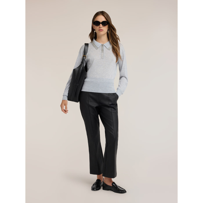 Motivi - Pantaloni kick flare con nervatura - Nero