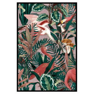 Affiche encadrée jungle tropicale avec flamants roses Affiche + cadre en métal - Noir
